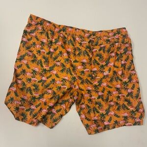 Men’s Flamingo Print Swim Trunks | Tropical Orange Shorts